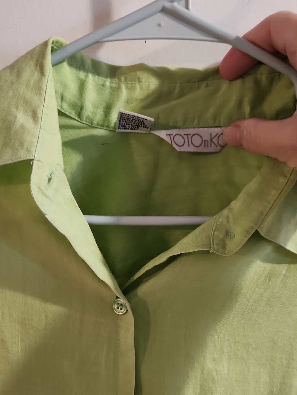Totonko Lime Green 100% Linen Button Down Blouse Sz M